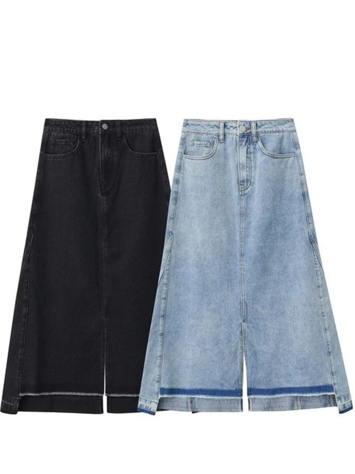 A-line denim skirt with ripped hem 5