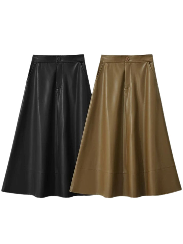 A-line leather skirt with button 6