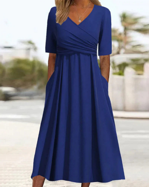 Alloura | Patchwork design V-neck short sleeve dress