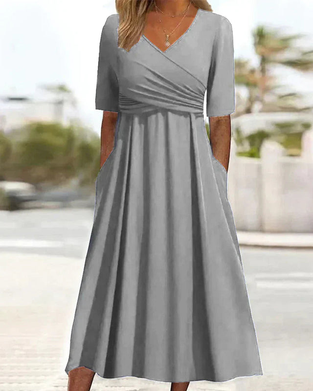 Alloura | Patchwork design V-neck short sleeve dress