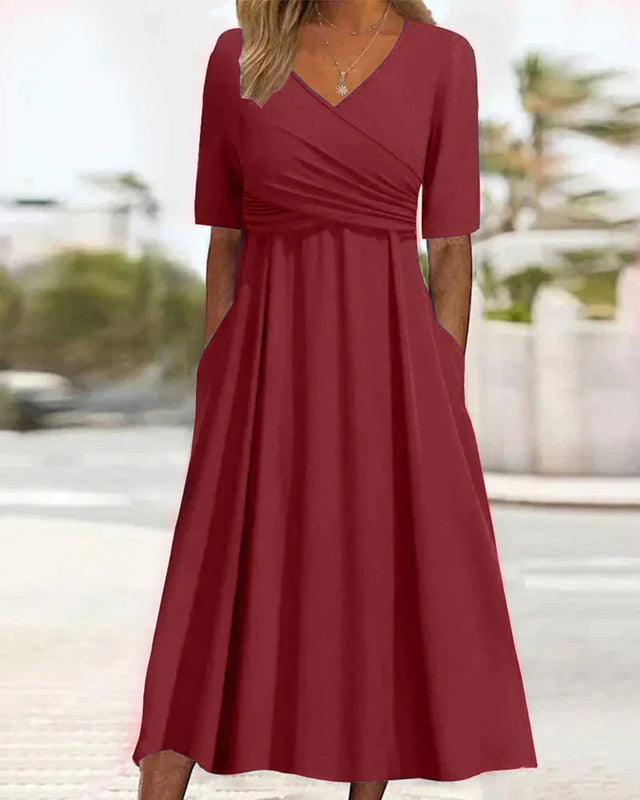 Alloura | Patchwork design V-neck short sleeve dress