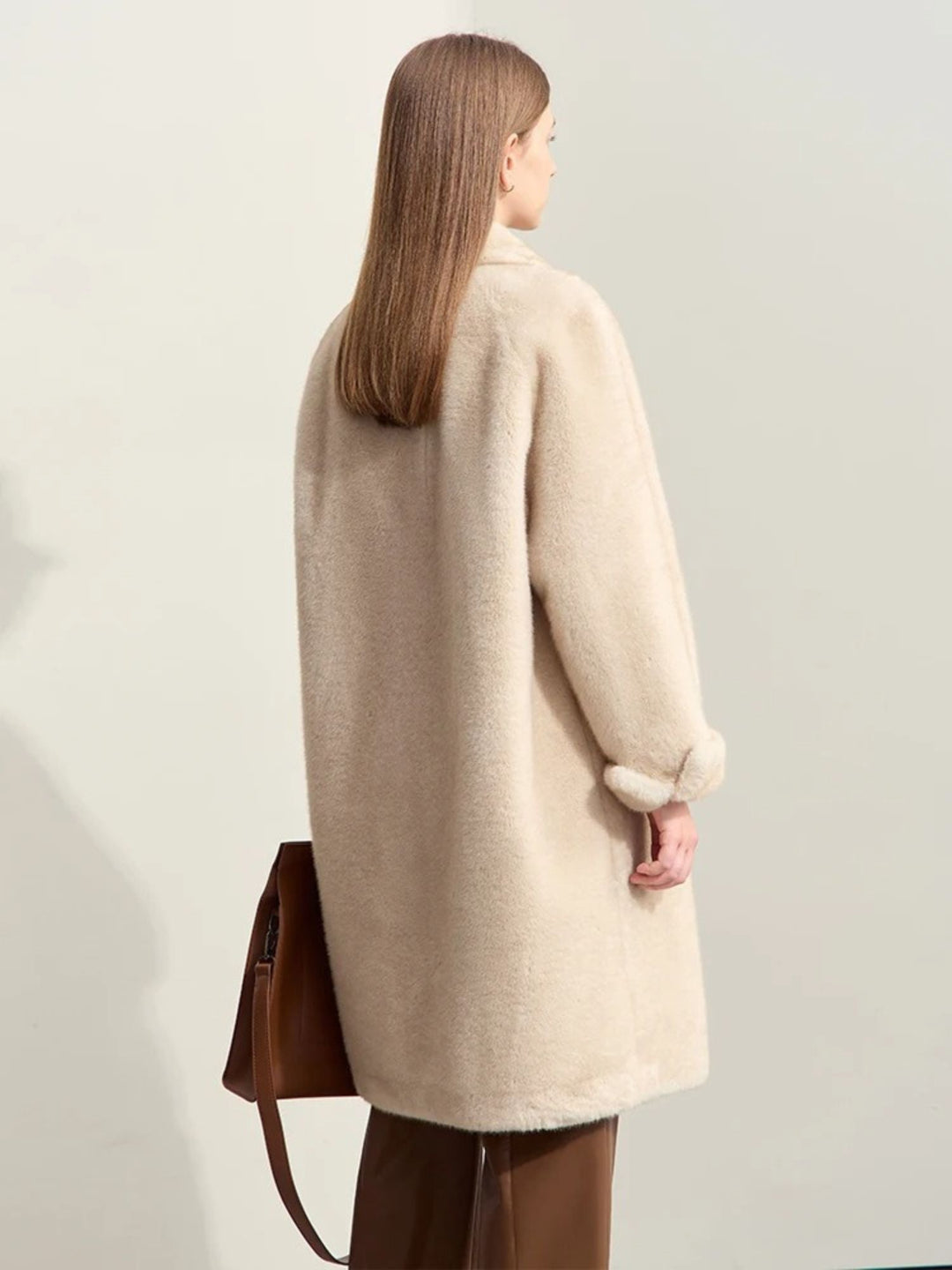 Faux fur double-breasted winter jacket with turn-down collar 3