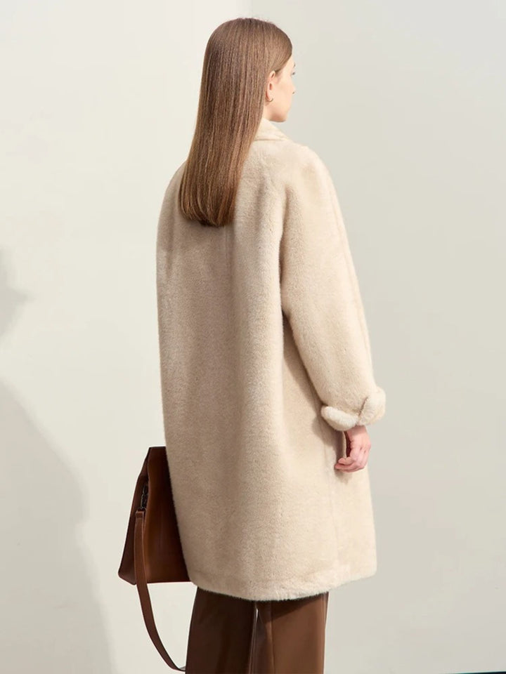 Faux fur double-breasted winter jacket with turn-down collar 3