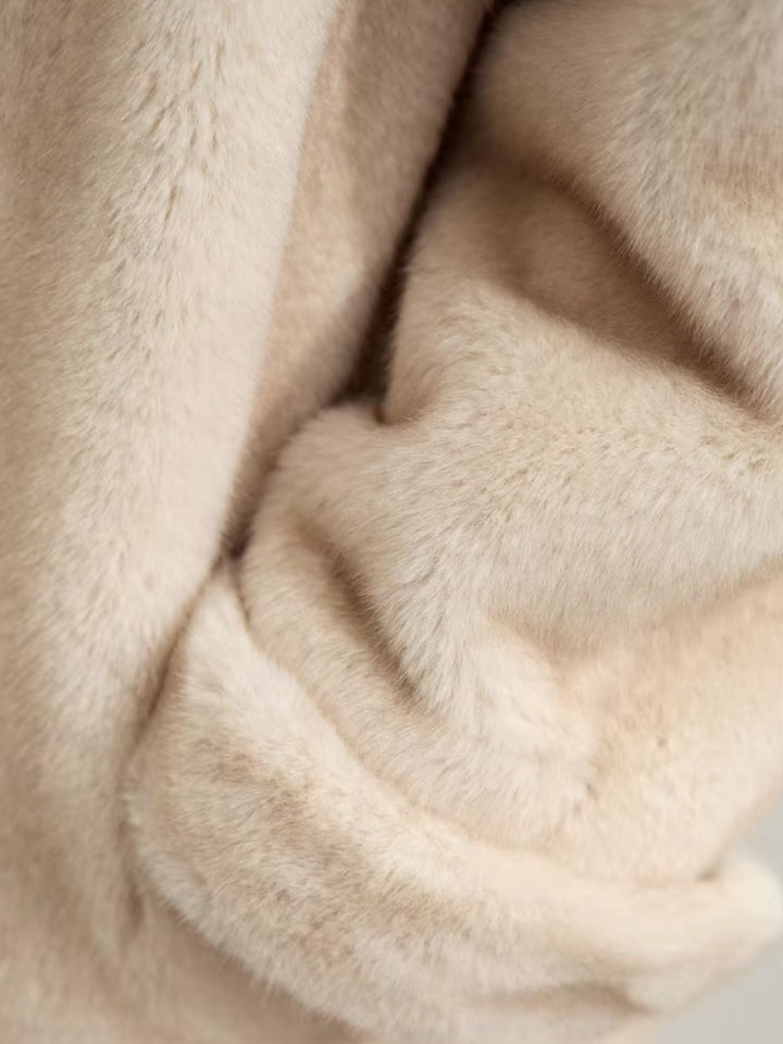Faux fur double-breasted winter jacket with turn-down collar 5