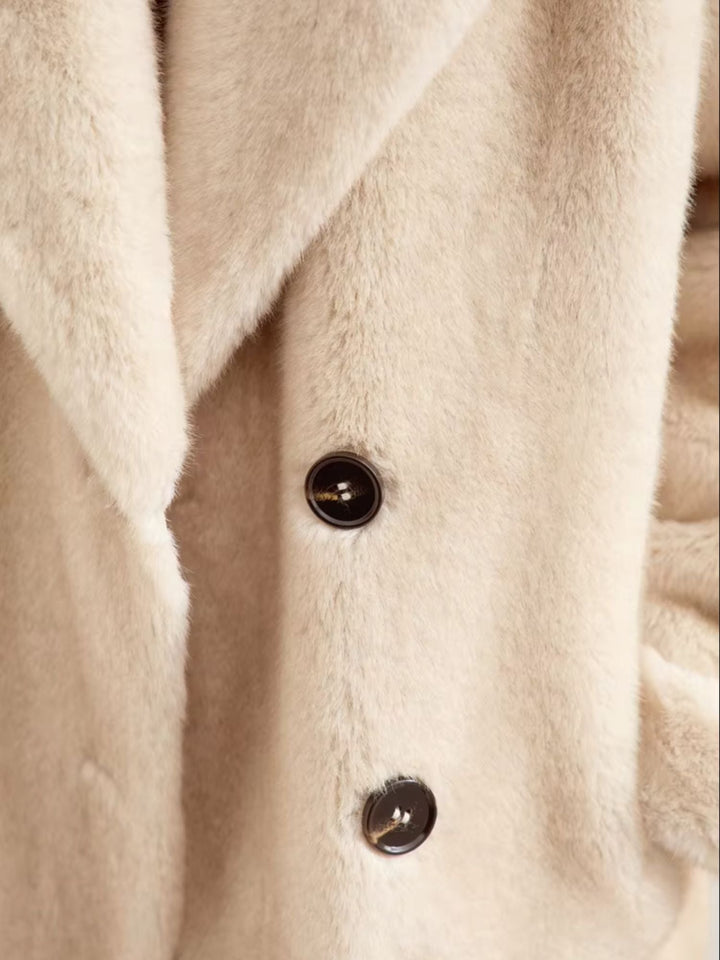 Faux fur double-breasted winter jacket with turn-down collar 6