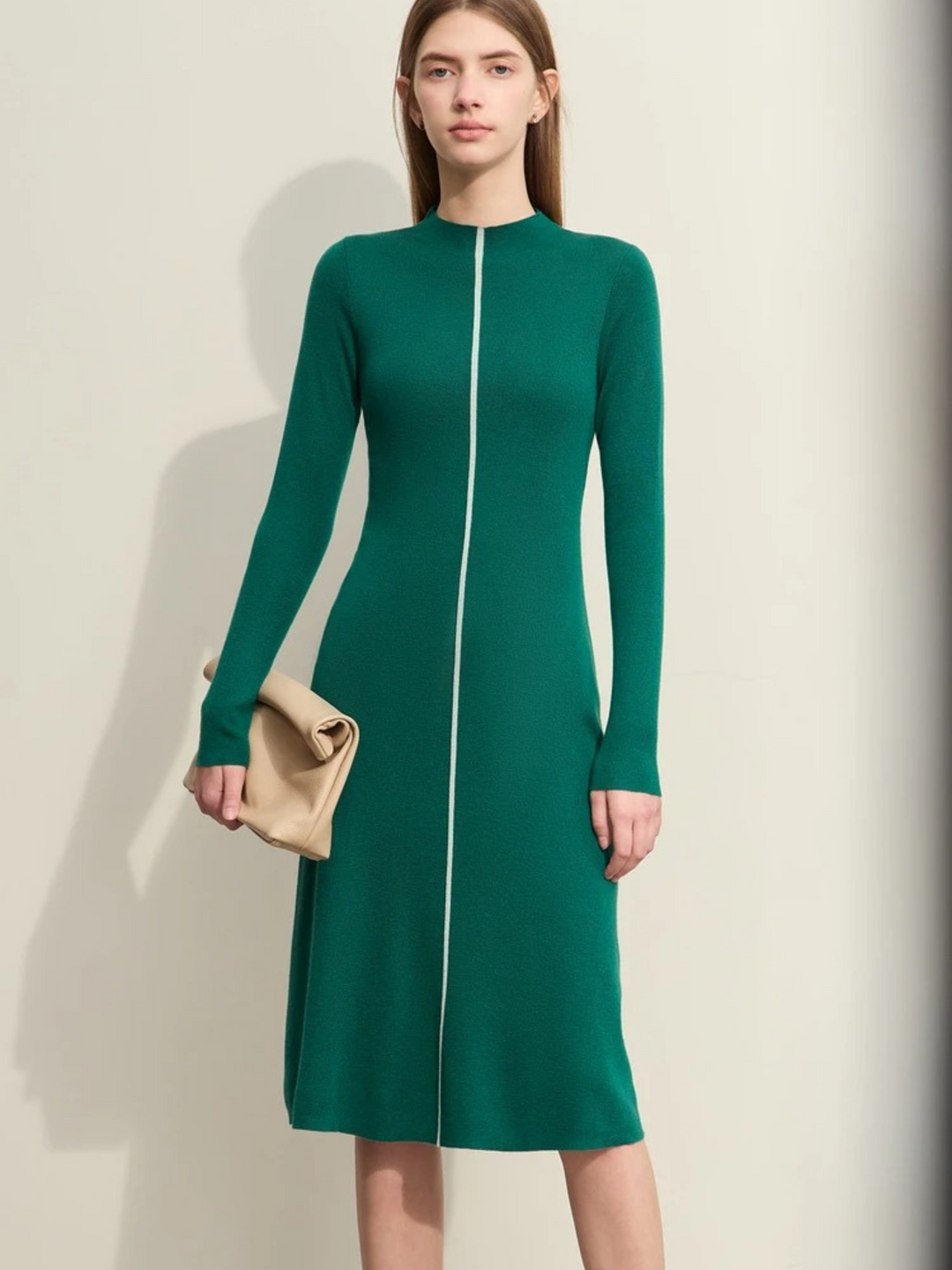 French tight-fitting knitted dress with half-high collar 0