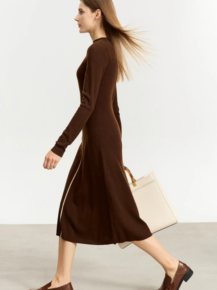 French tight-fitting knitted dress with half-high collar 6