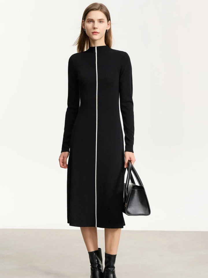 French tight-fitting knitted dress with half-high collar 8