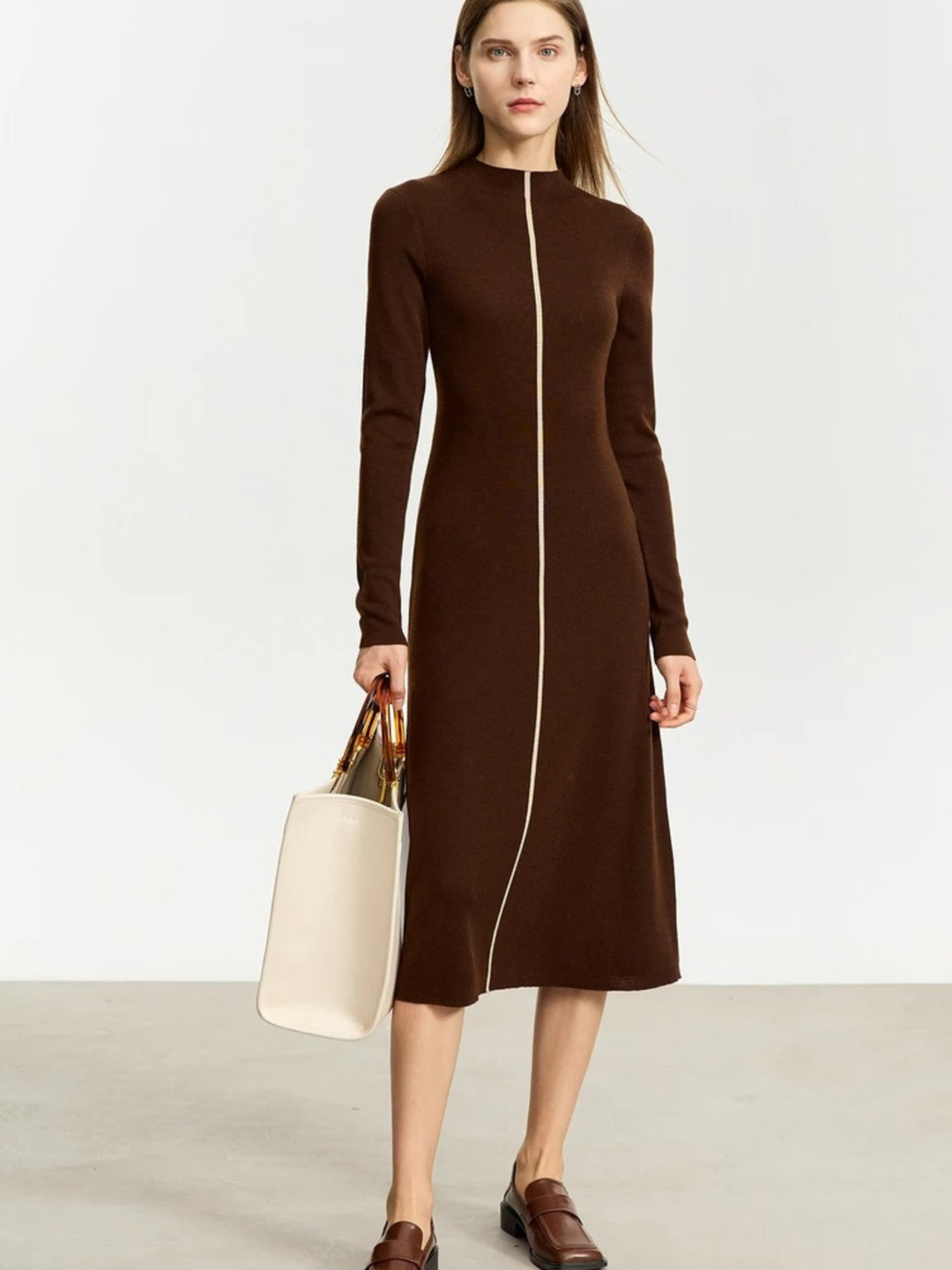 French tight-fitting knitted dress with half-high collar 9