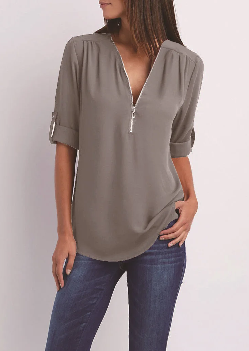Kassidy | Blouse Elegant white blouse with zipper, high-quality cotton 0