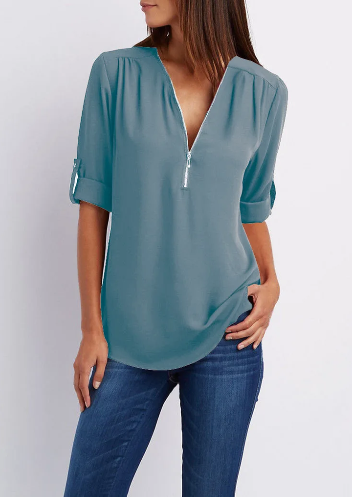 Kassidy | Blouse Elegant white blouse with zipper, high-quality cotton 10