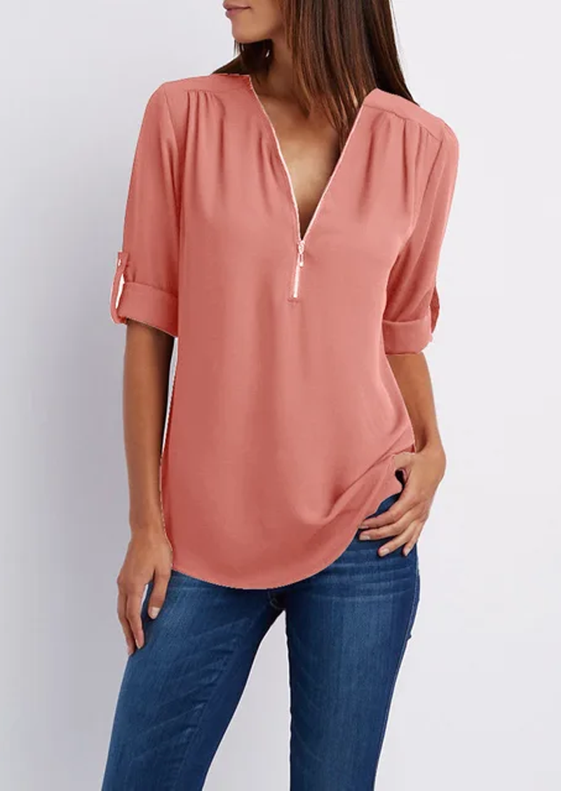 Kassidy | Blouse Elegant white blouse with zipper, high-quality cotton 12