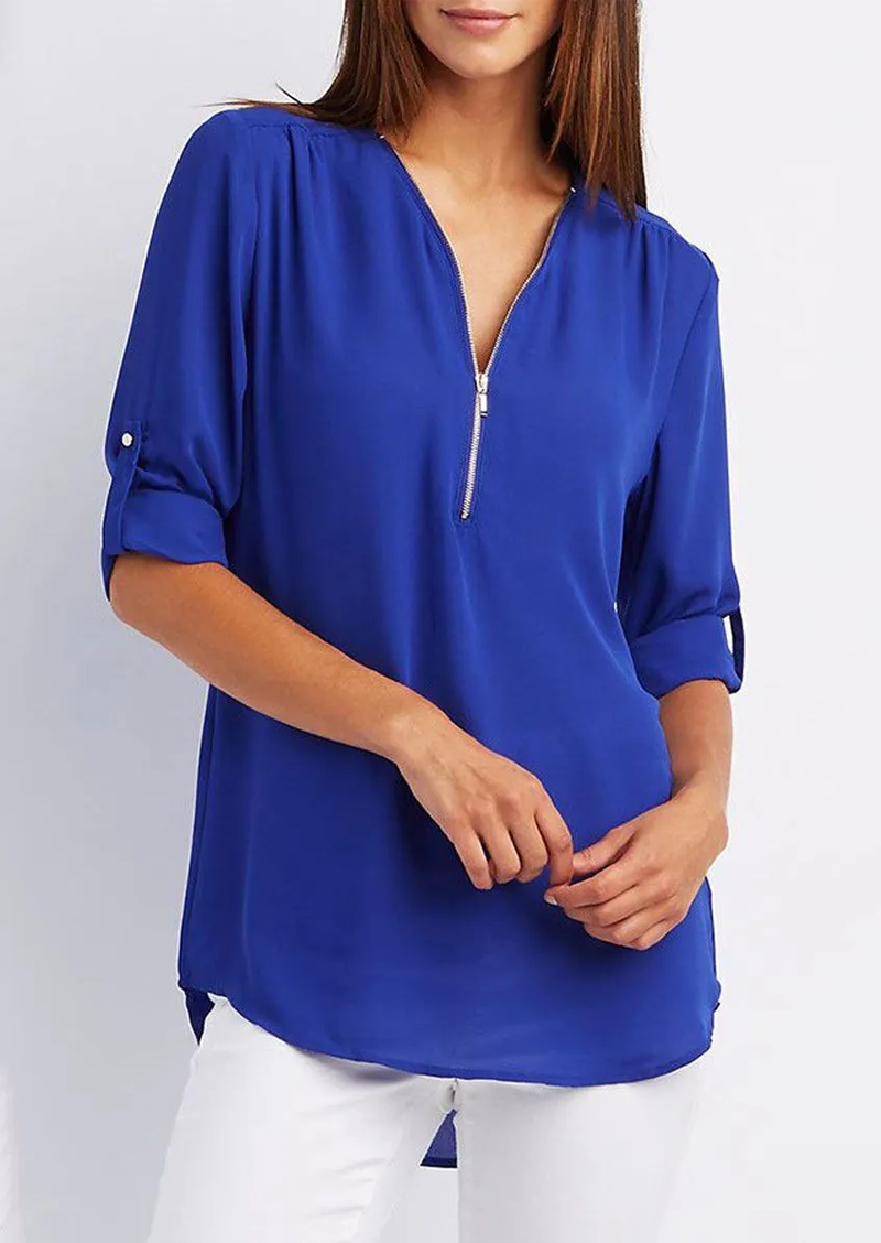 Kassidy | Blouse Elegant white blouse with zipper, high-quality cotton 13