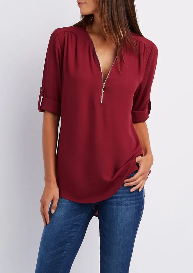 Kassidy | Blouse Elegant white blouse with zipper, high-quality cotton 6