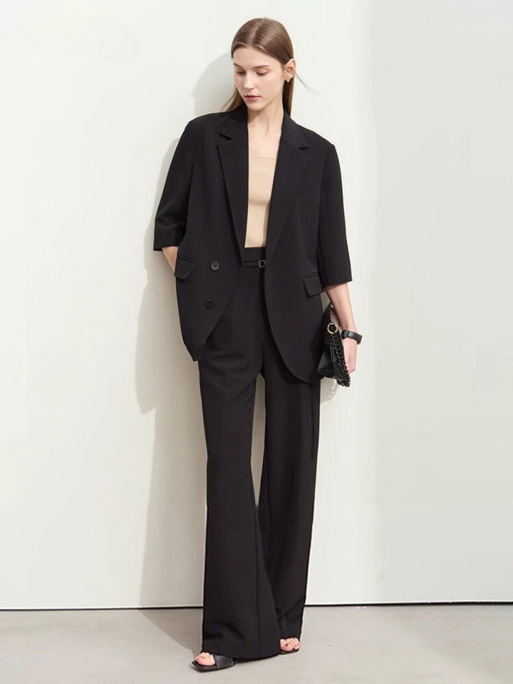 Loose blazer and high-waisted wide-legged trousers set 0