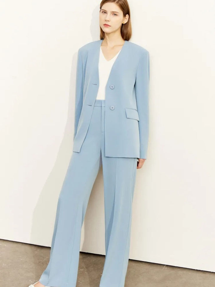 Minimalist V-neck blazer and wide-leg pants set 4