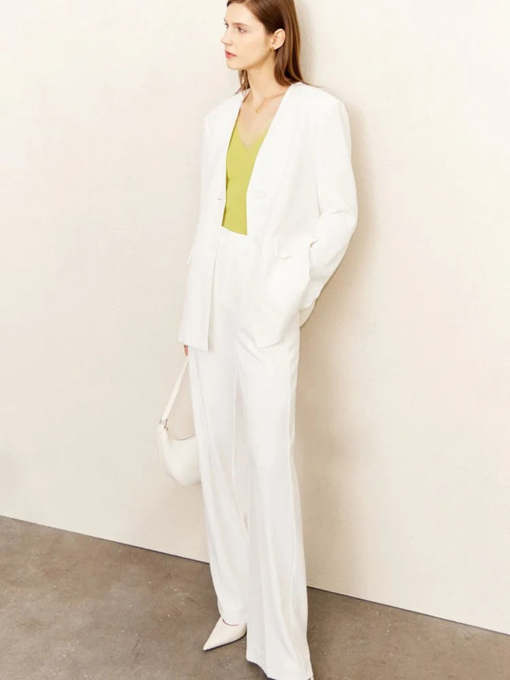 Minimalist V-neck blazer and wide-leg pants set 6
