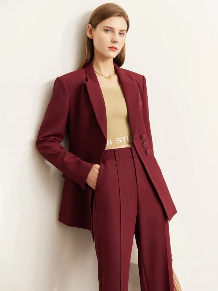 Minimalist blazer and high-waisted, tapered trousers set 1