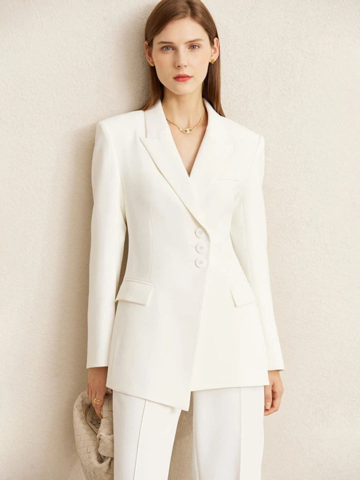 Minimalist blazer and high-waisted, tapered trousers set 5
