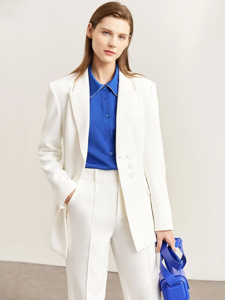 Minimalist blazer and high-waisted, tapered trousers set 7