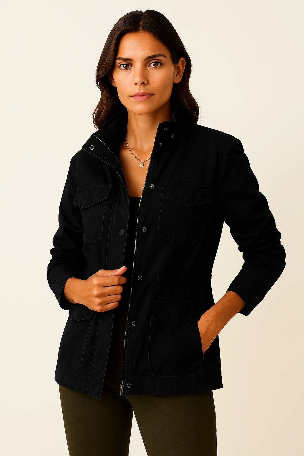Practical pockets mid-length jacket 2