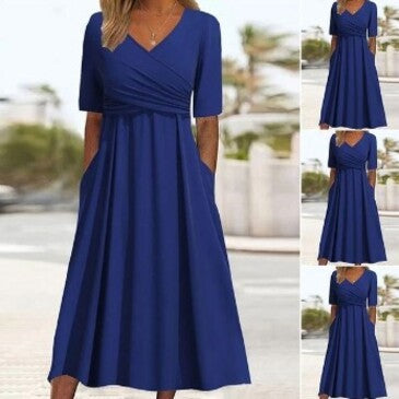 Alloura | Patchwork design V-neck short sleeve dress