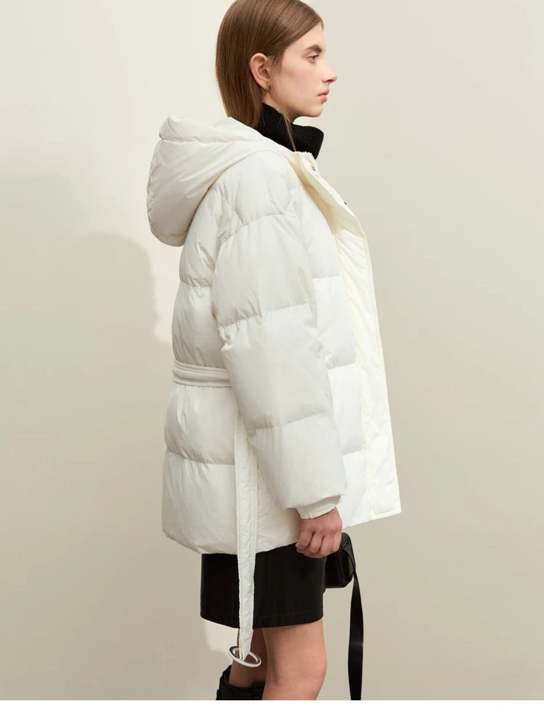Thick hooded padded down jacket with belt 5