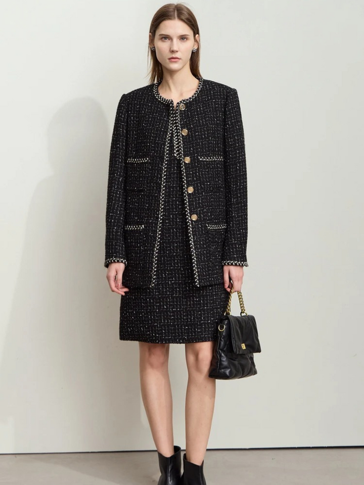 Tweed wool jacket with strap details 1