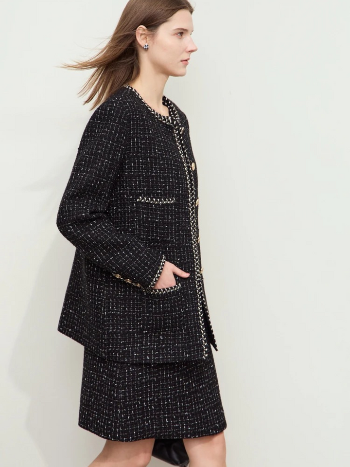 Tweed wool jacket with strap details 2