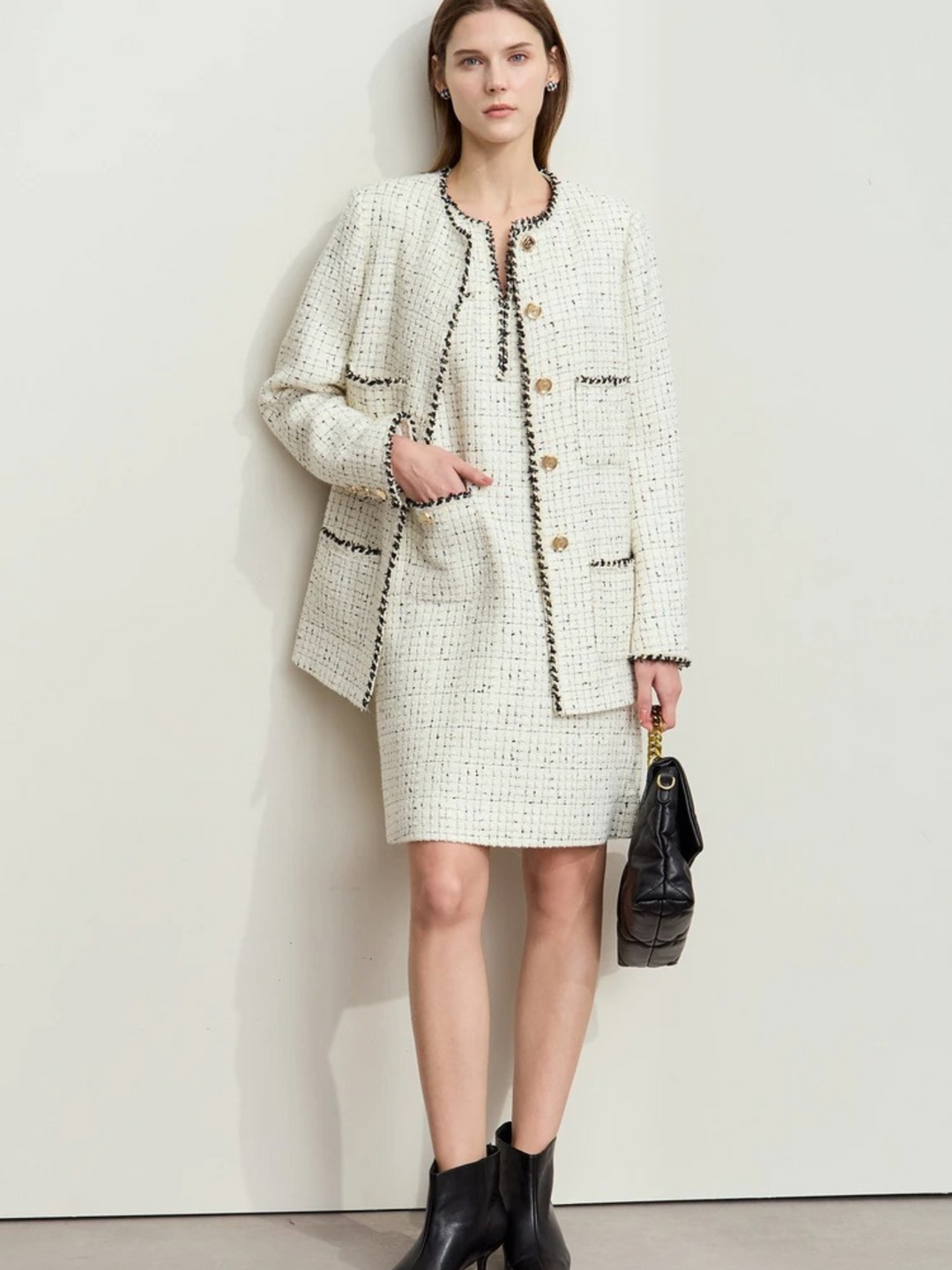 Tweed wool jacket with strap details 6