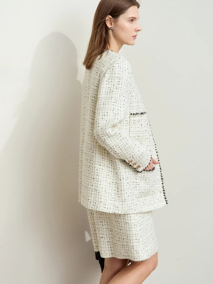 Tweed wool jacket with strap details 7