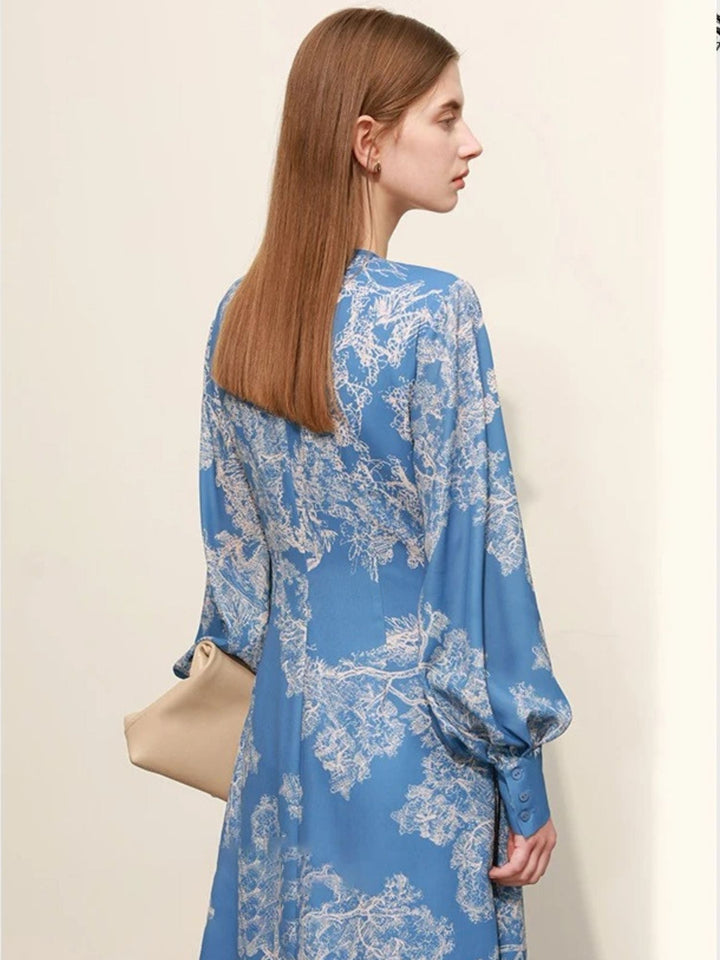 V-neck chiffon dress with drawstring and lantern sleeves 3