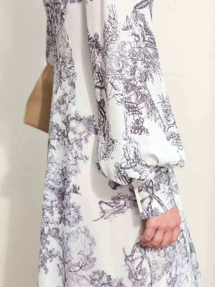 V-neck chiffon dress with drawstring and lantern sleeves 5