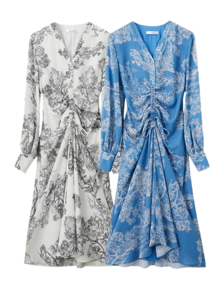 V-neck chiffon dress with drawstring and lantern sleeves 6