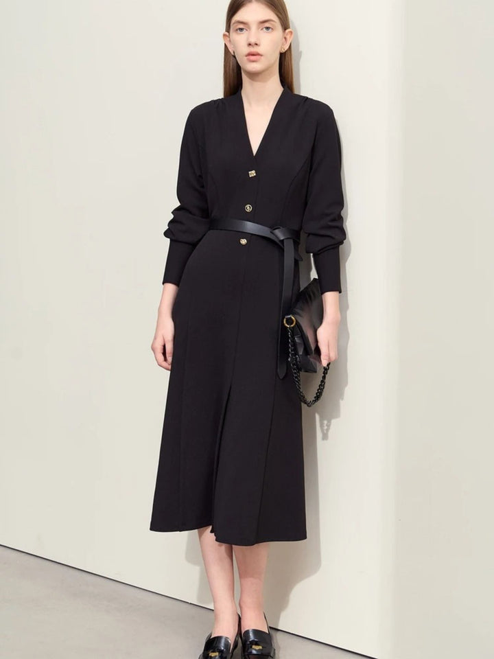 V-neck mid-calf dress with wrap sleeves 0