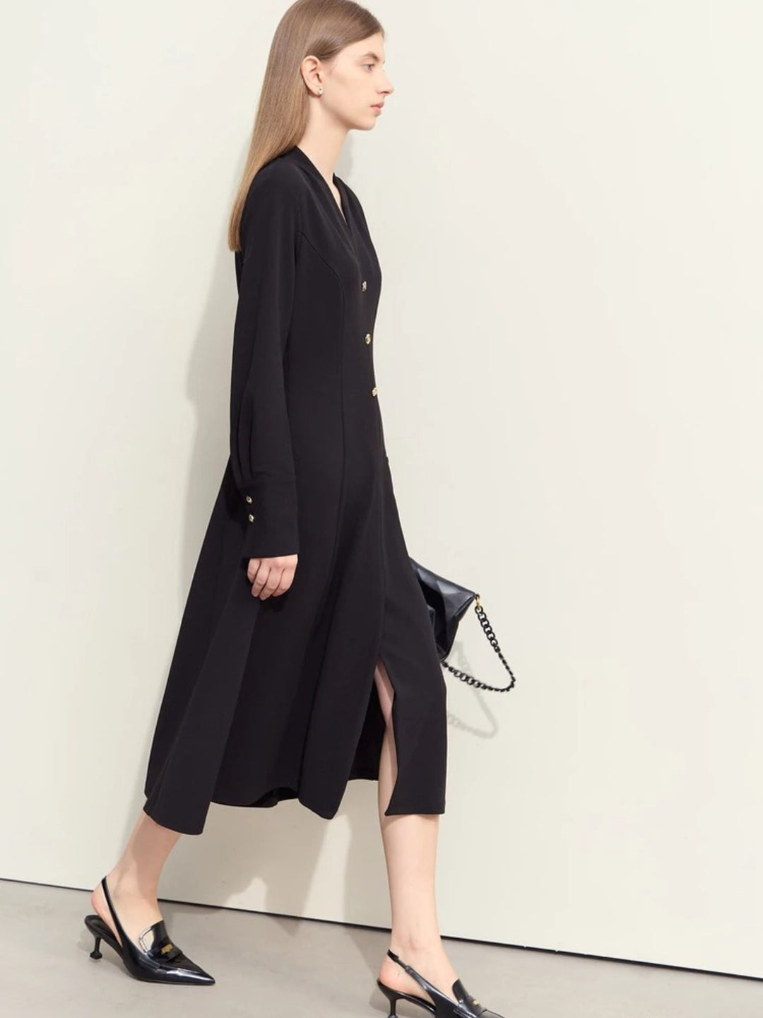 V-neck mid-calf dress with wrap sleeves 1