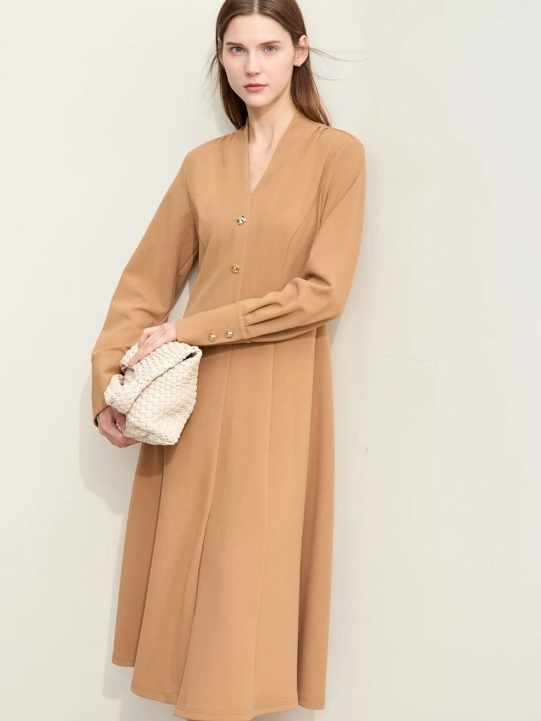 V-neck mid-calf dress with wrap sleeves 9